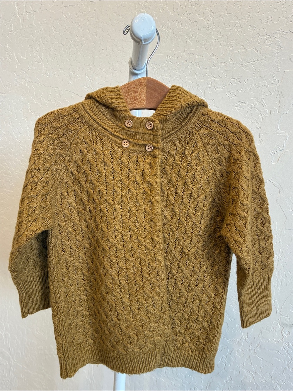 Rylee + Cru Cable Knit Hooded Cardigan in Mustard